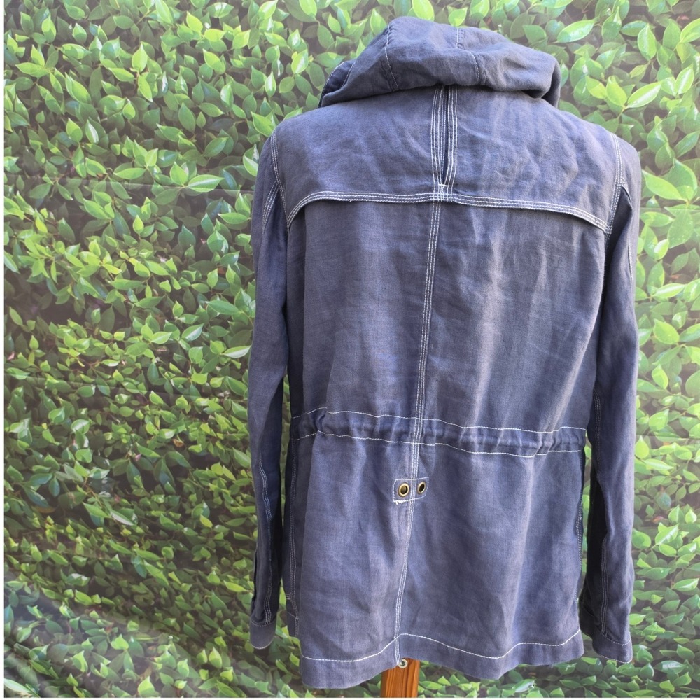 Tommy Bahama Relax Navy Blue 100% Linen Hooded Contrast Stitch Jacket Small - Picture 2 of 13